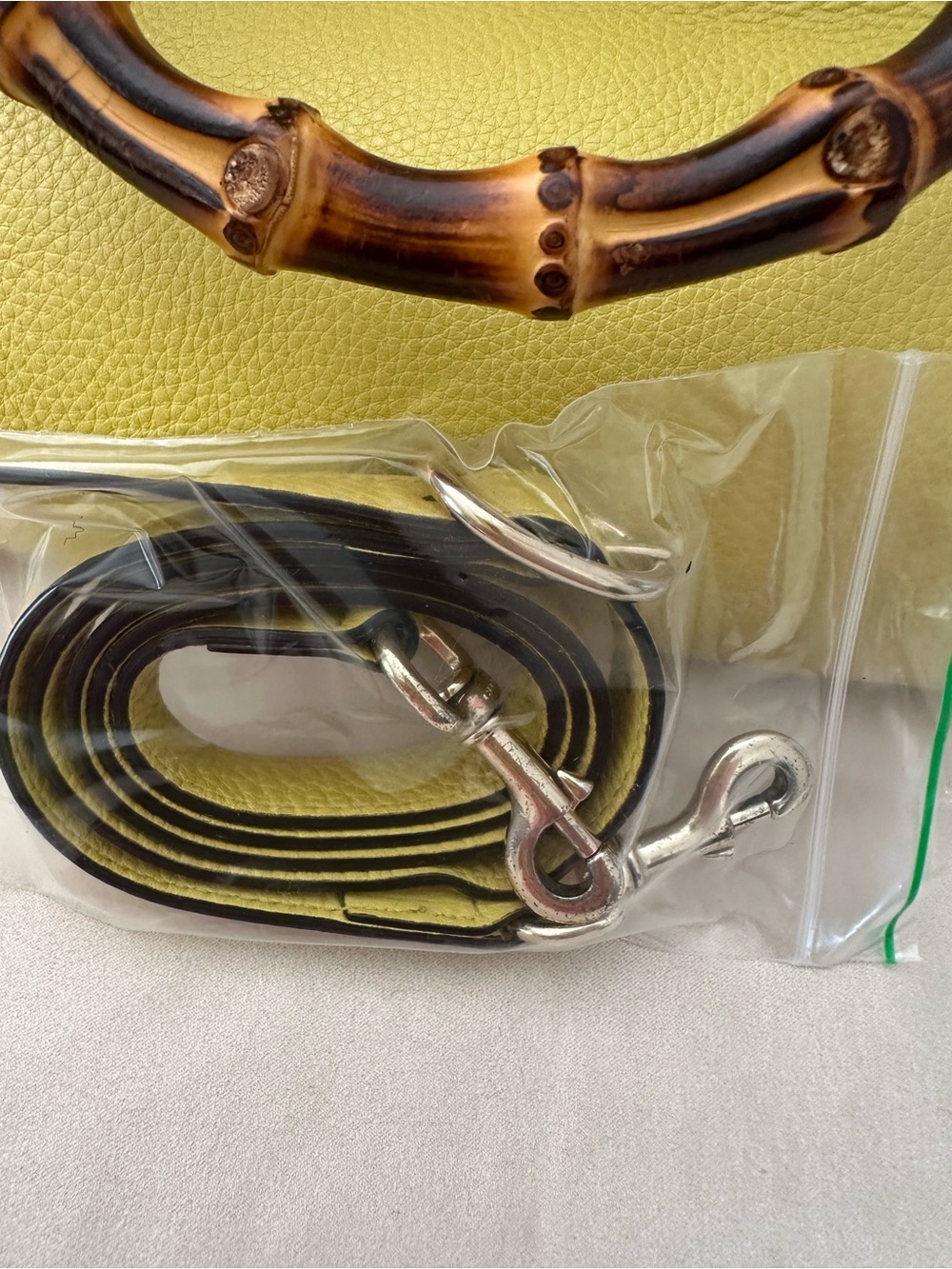 Gucci Yellow Leather Satchel Bamboo Handles Vintage w/ shoulder/cross strap - Picture 11 of 15